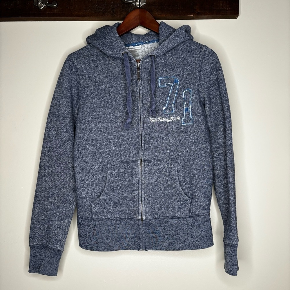 Disney Parks Heathered Blue Full Zip Hoodie Mickey Mouse Sweatshirt Size Small